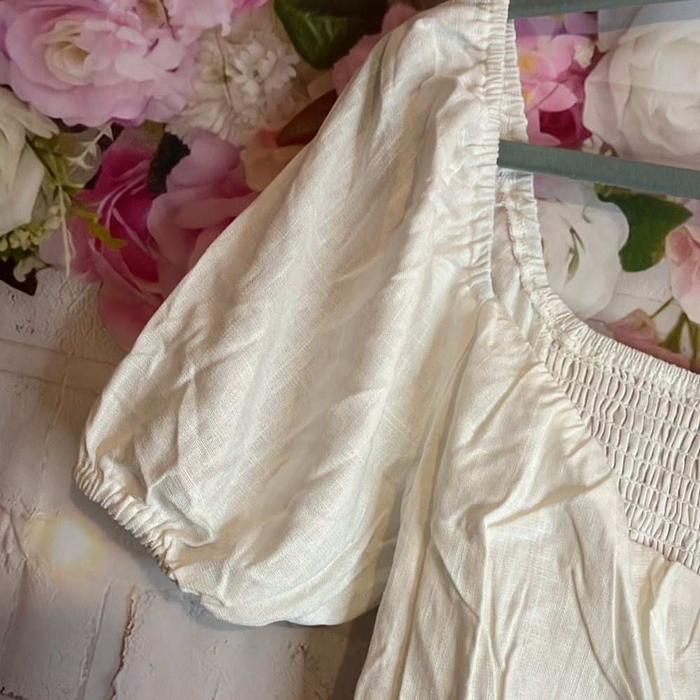 LULUS Effortlessly Endearing White Puff Sleeve Smocked Mini Dress S in Ivory - Picture 11 of 16